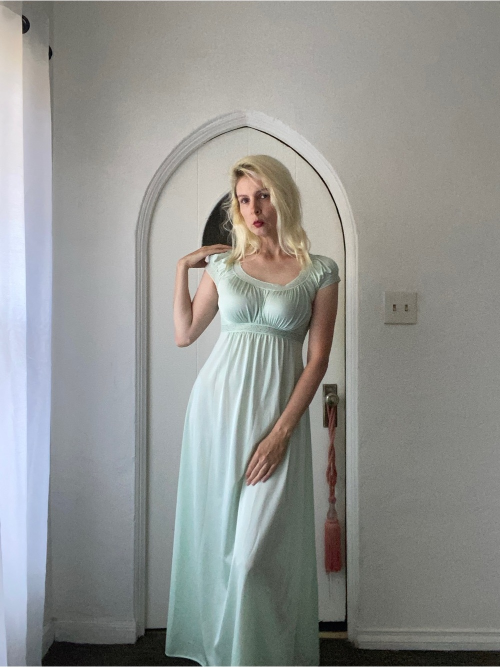 Vintage Mint Green Nylon High Waist Empire-Waist Lovely Lingerie Chemise Sm